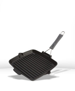 Grill carré 24 cm manche silicone - NOIR MAT