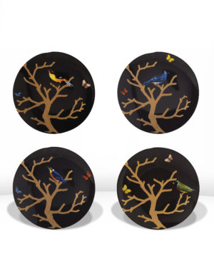 Coffret de 4 assiettes coupe Ebène 21cm Aux Oiseaux - BERNDARDAUD